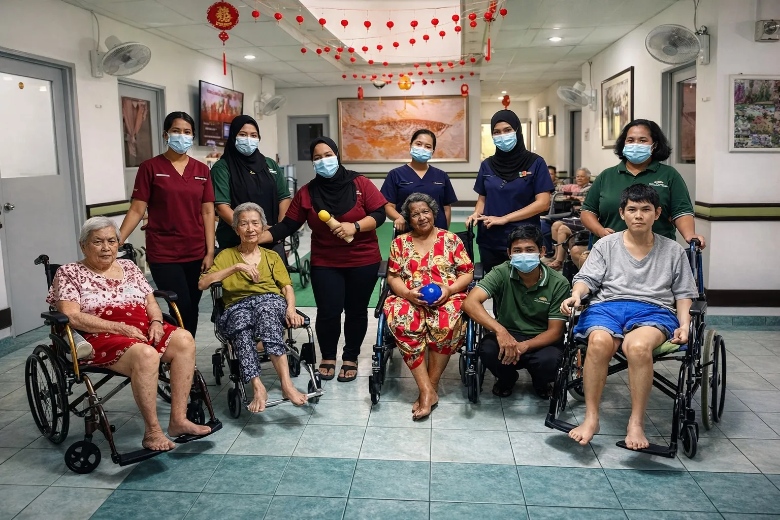 Ms Nurul Najjah (second from the right) with the care team and residents at JR Pro Care Centre (JRPC), Kuala Lumpur.